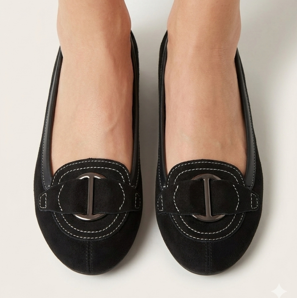 👣☮VINTAGE☮ AVON CUSHION WALK Microwedge Loafers in Black